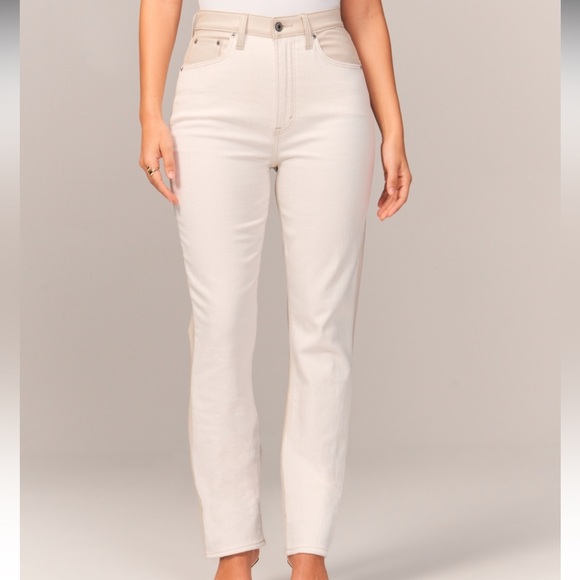 NWT!! Abercrombie Mixed Fabric 90s The Slim Straight Ultra High Rise Curve Love - Picture 2 of 14